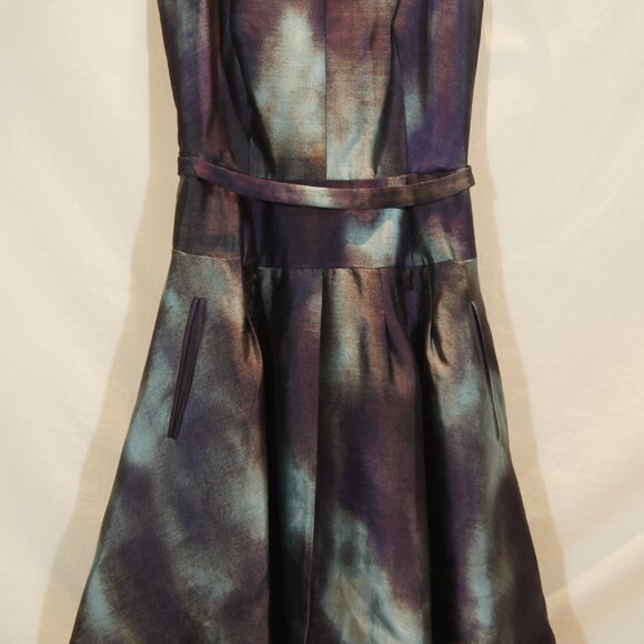 P.A.R.O.S.H. Wool/Silk Abstract Print Belted Fit Flare Dress Made Italy - Picture 5 of 7
